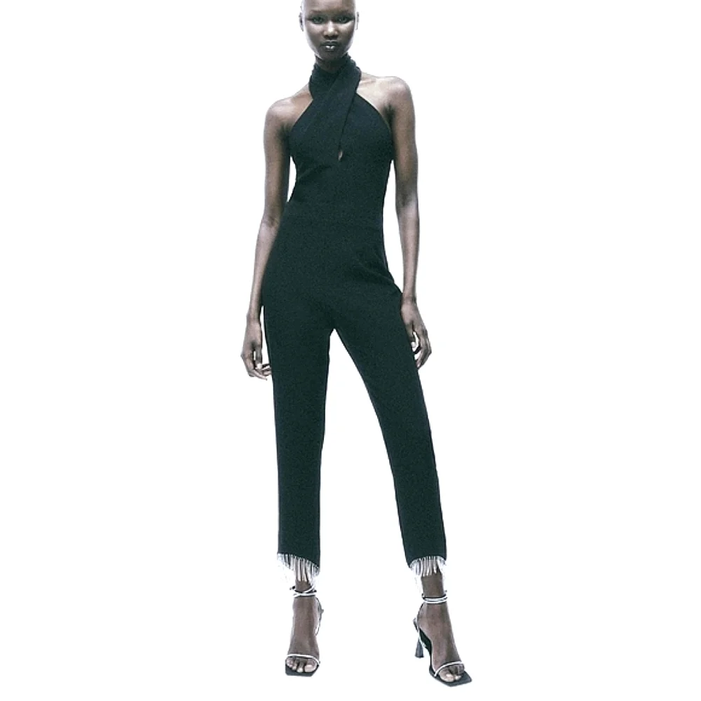 Zara fringe long jumpsuit black Size S